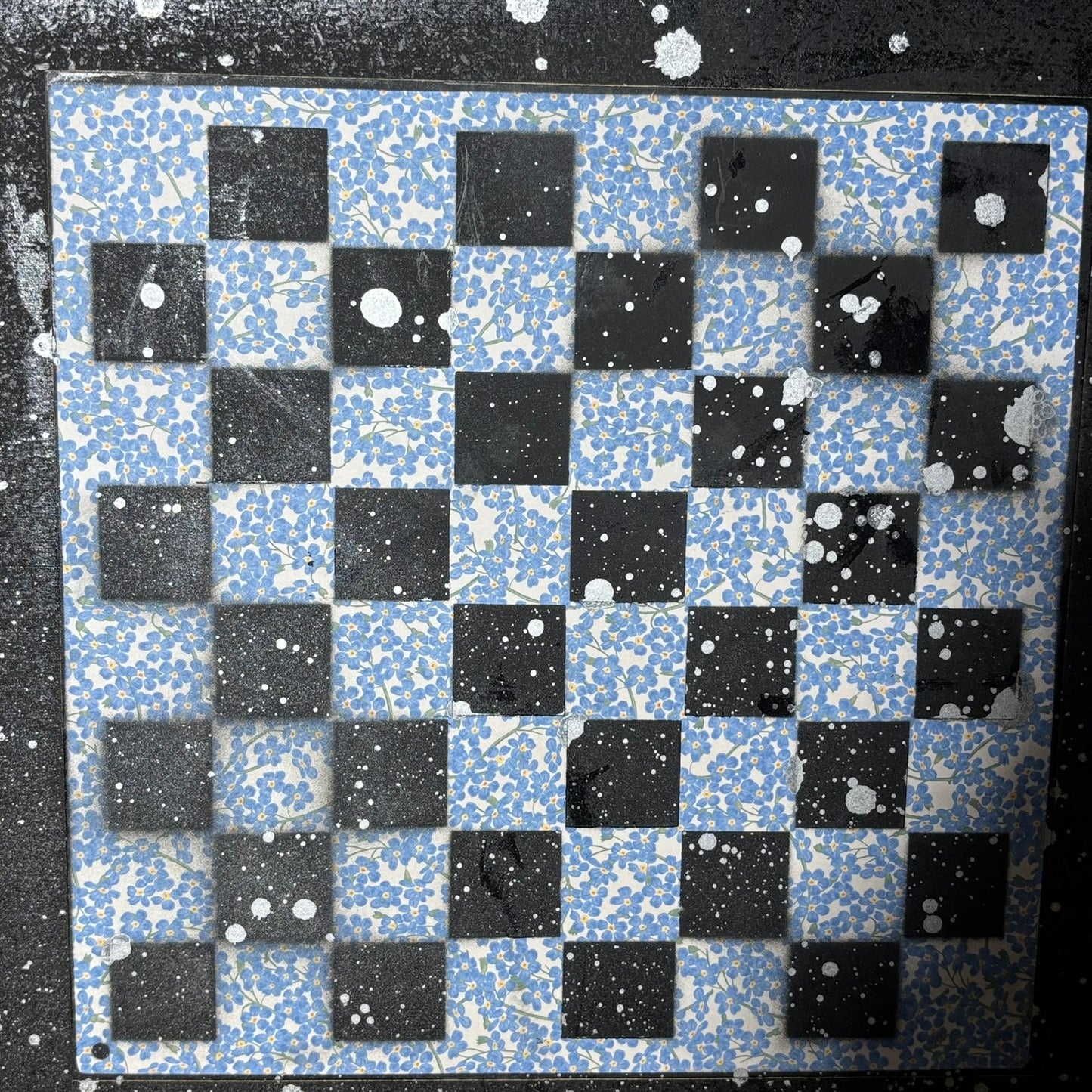 Blue Rose Bush - Large Scrapbook Chess Board