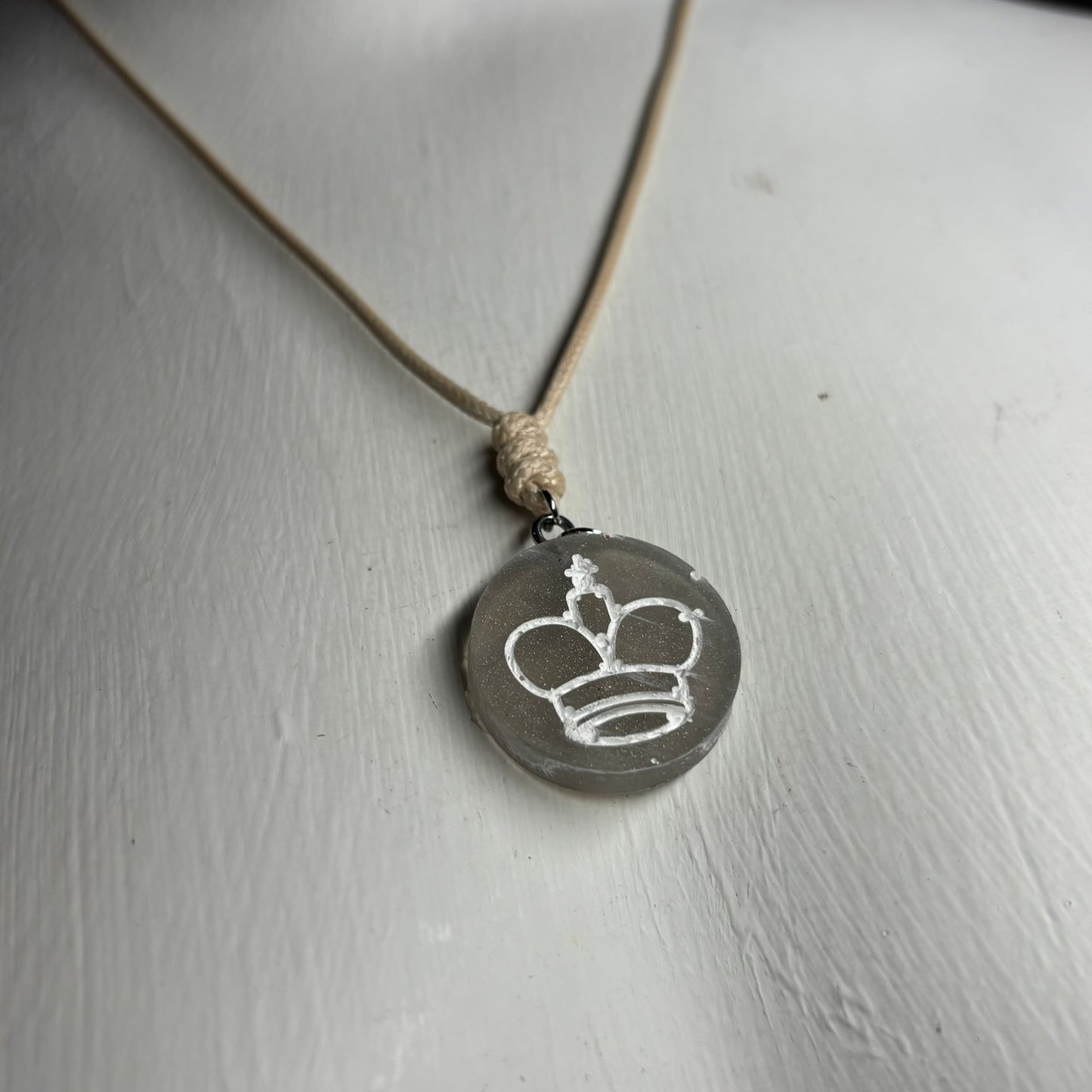 Cream Clear King - Handmade Resin Chess Necklace