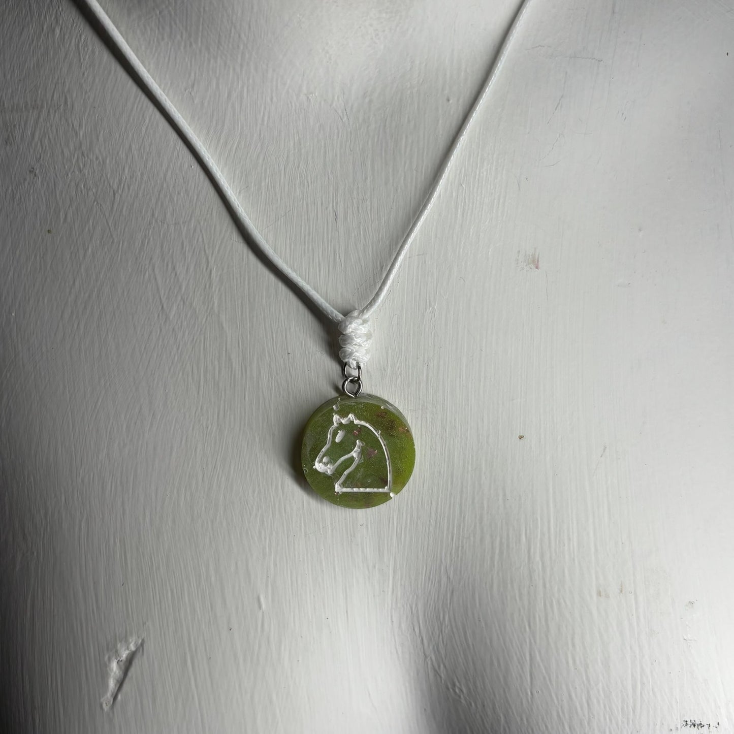 Clean Green Knight - Handmade Resin Chess Necklace