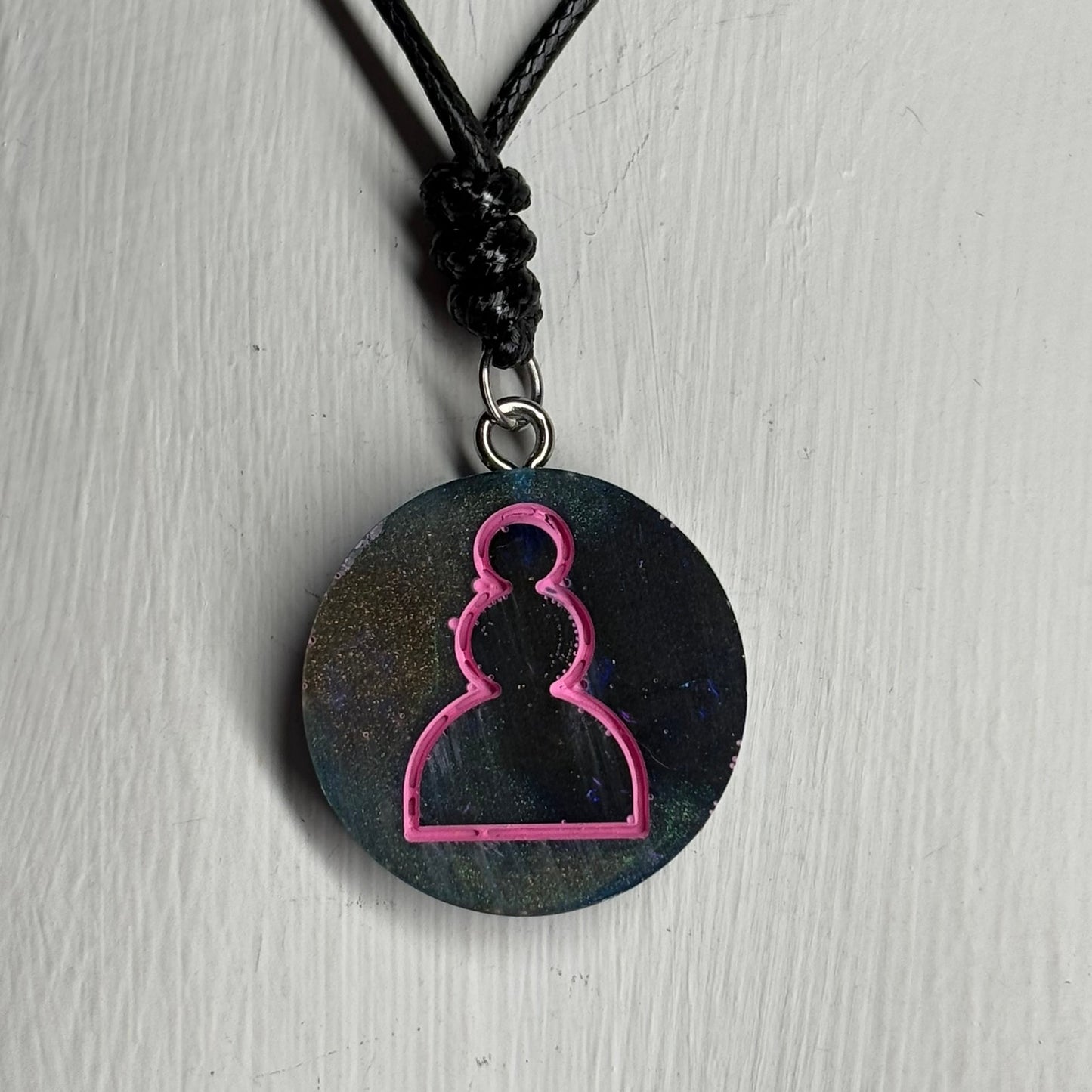 Pink Lining Pawn - Handmade Resin Chess Necklace