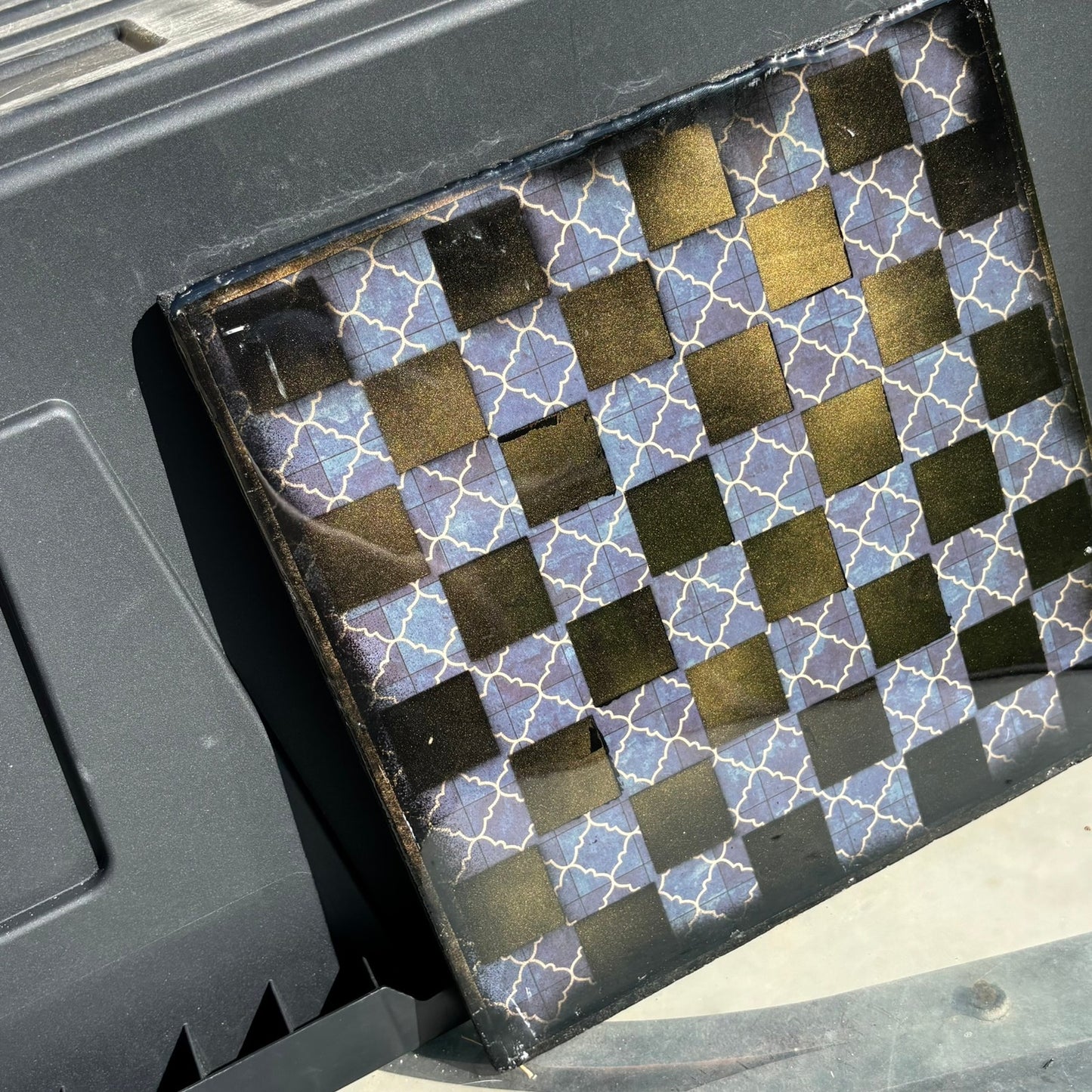 Golden Vintage Blue - Resin Coated Chess Board