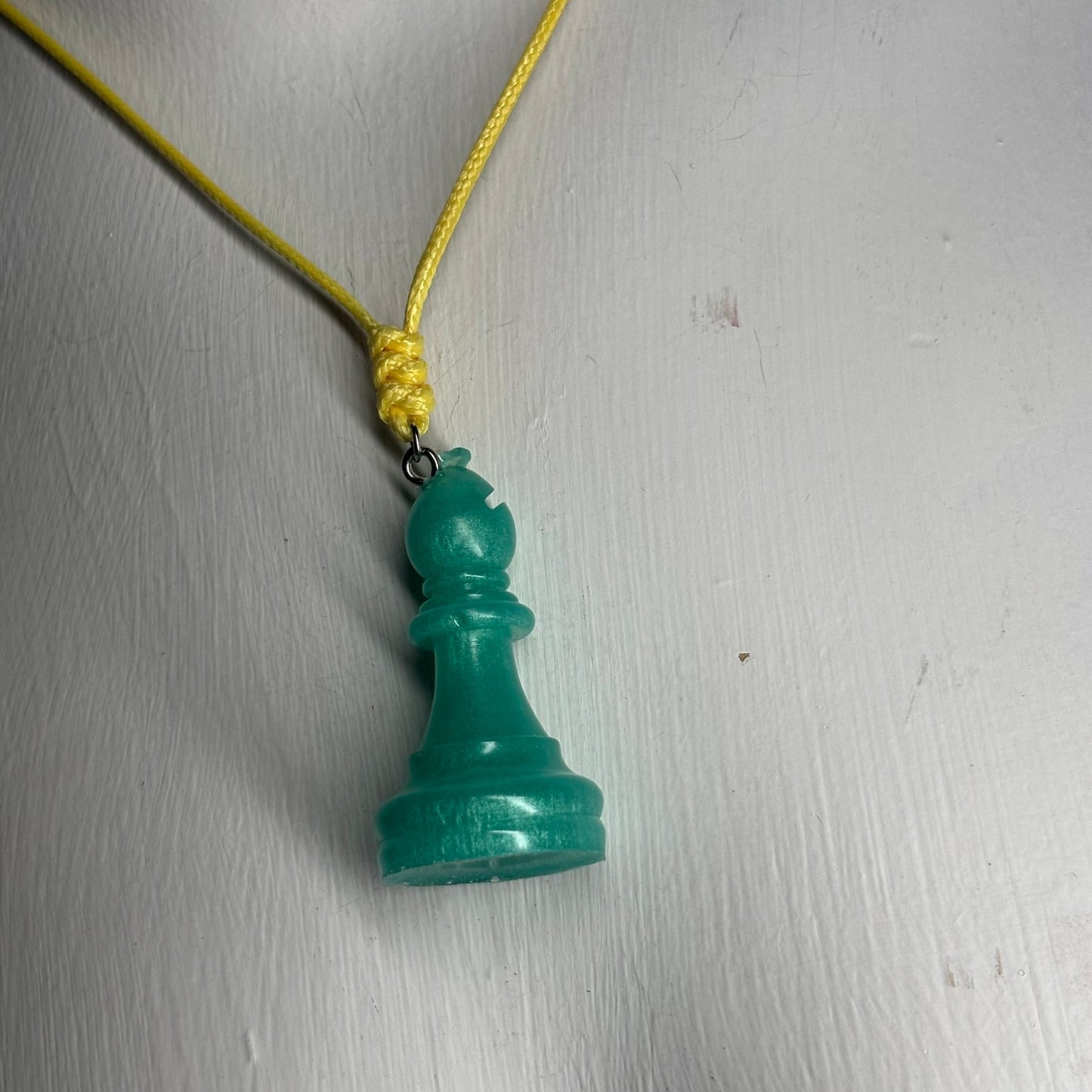 Aqua Green Bishop - Handmade Resin Chess Necklace