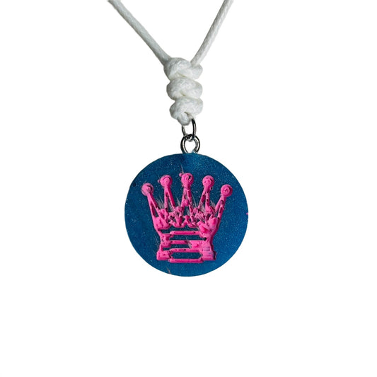 Cotton Candy Pink Queen - Handmade Resin Chess Necklace