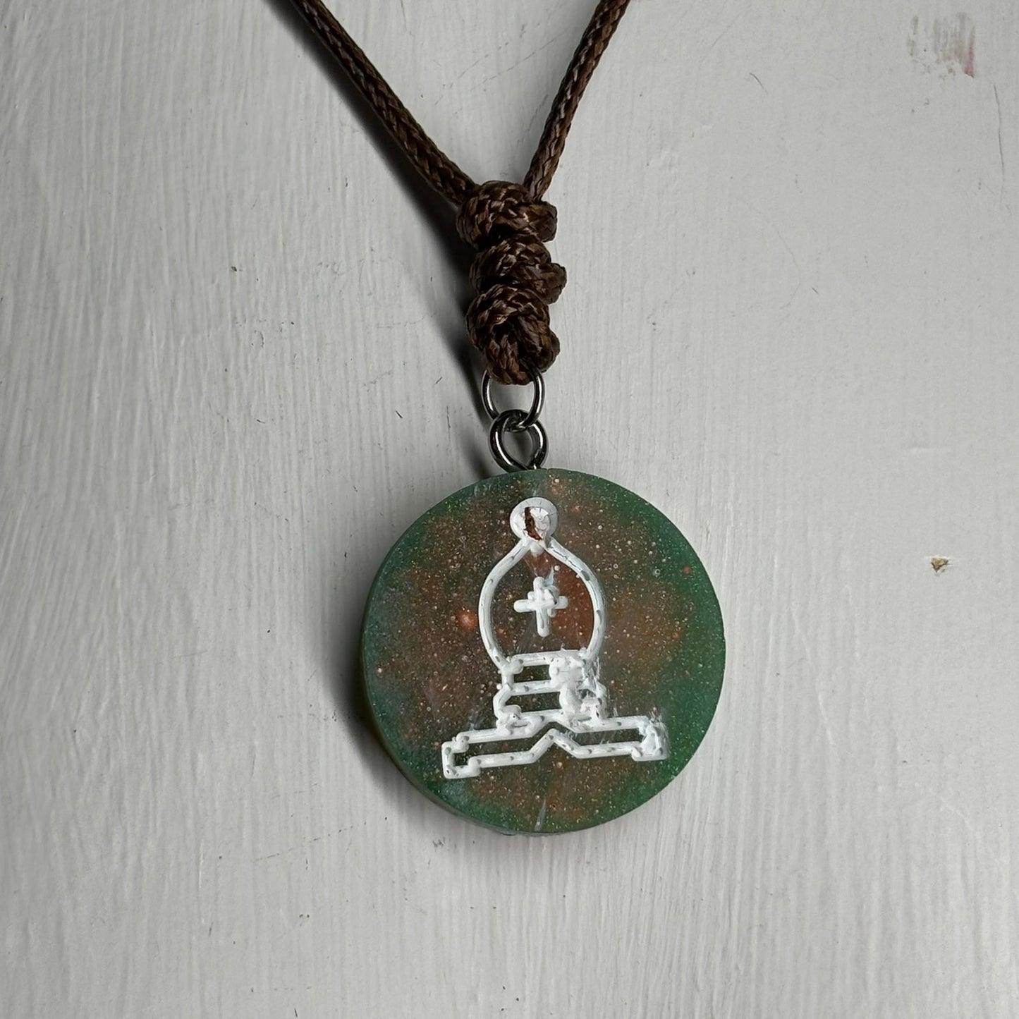 Green/Orange Bishop - Handmade Resin Chess Necklace