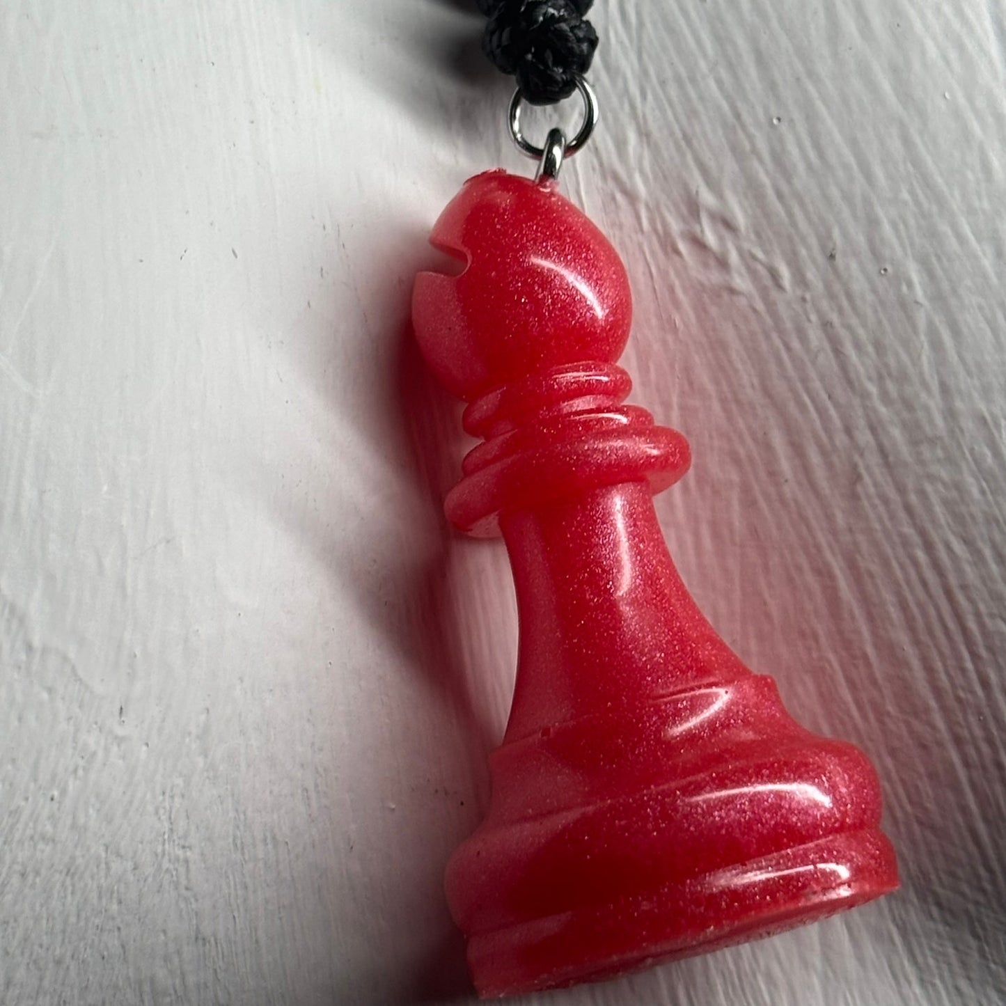 Cherry Red Bishop - Handmade Resin Chess Necklace