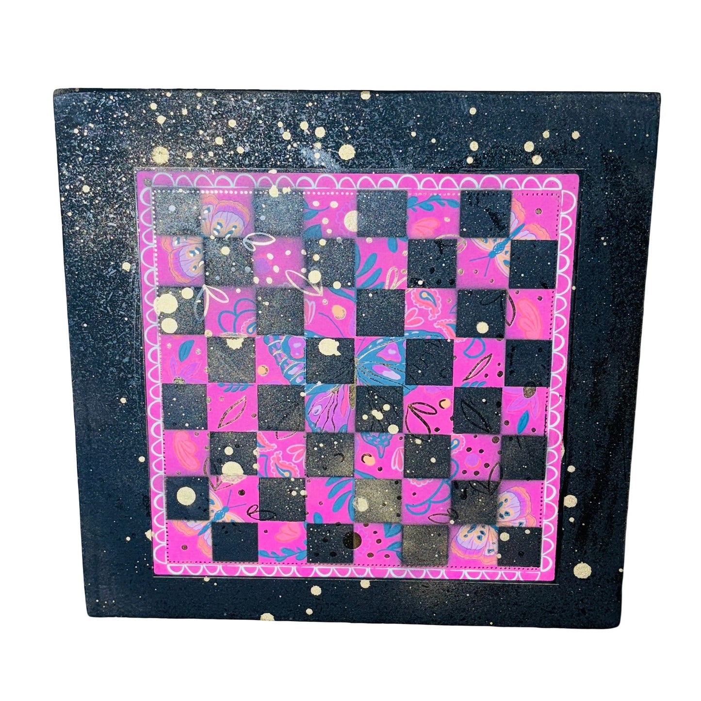 Pink Butterfly Gold Drip - Large Scrapbook Chess Board
