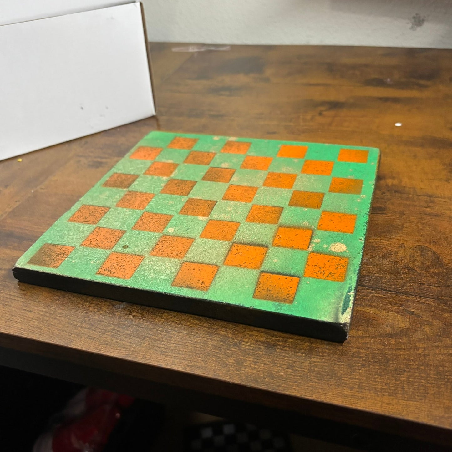 Golden Green Orange - Painted Double Sided Chess Board