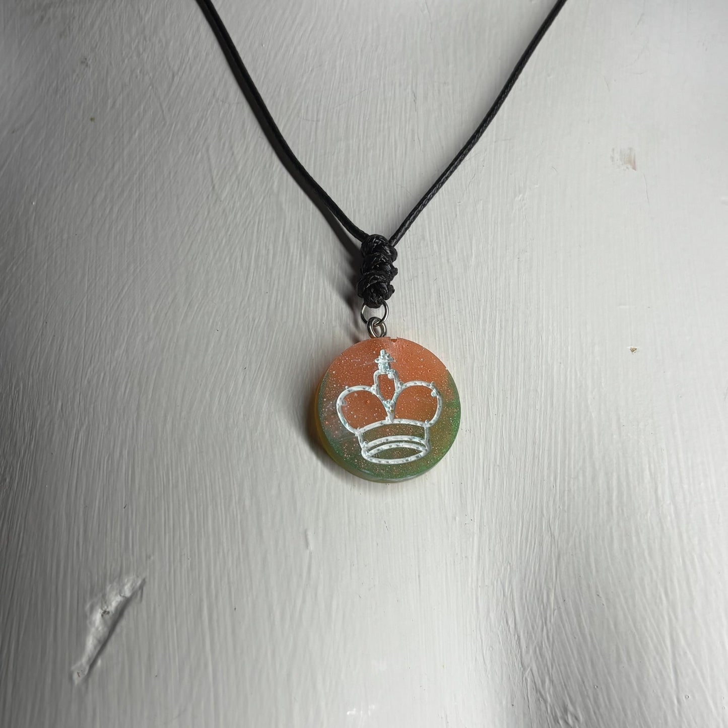 Peach Green King - Handmade Resin Chess Necklace