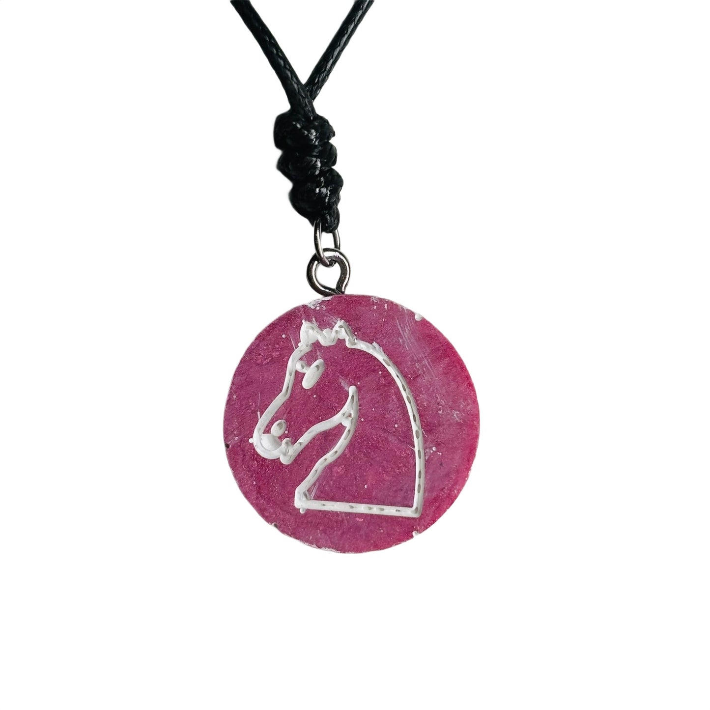 Simple Pink Knight - Handmade Resin Chess Necklace