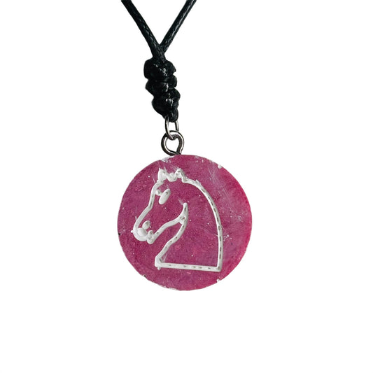 Simple Pink Knight - Handmade Resin Chess Necklace
