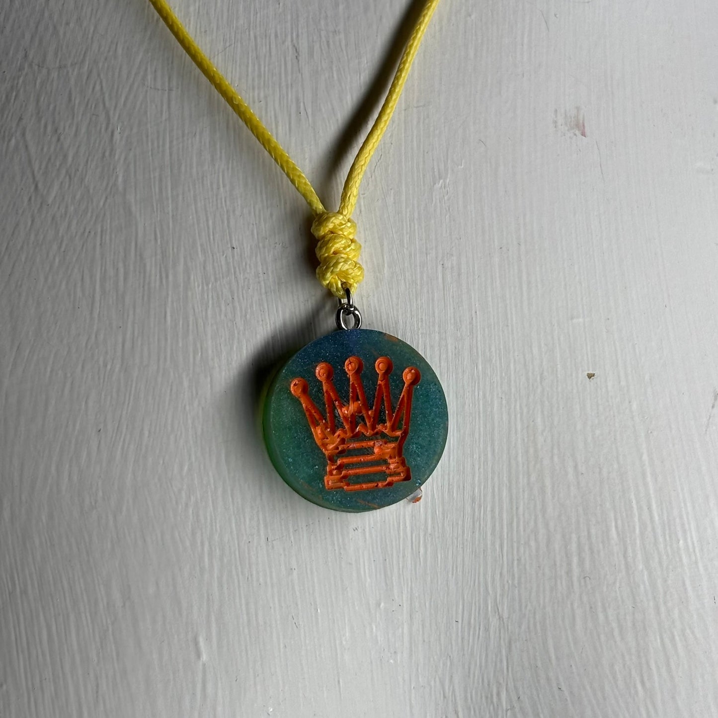 Aqua Orang Queen - Handmade Resin Chess Necklace