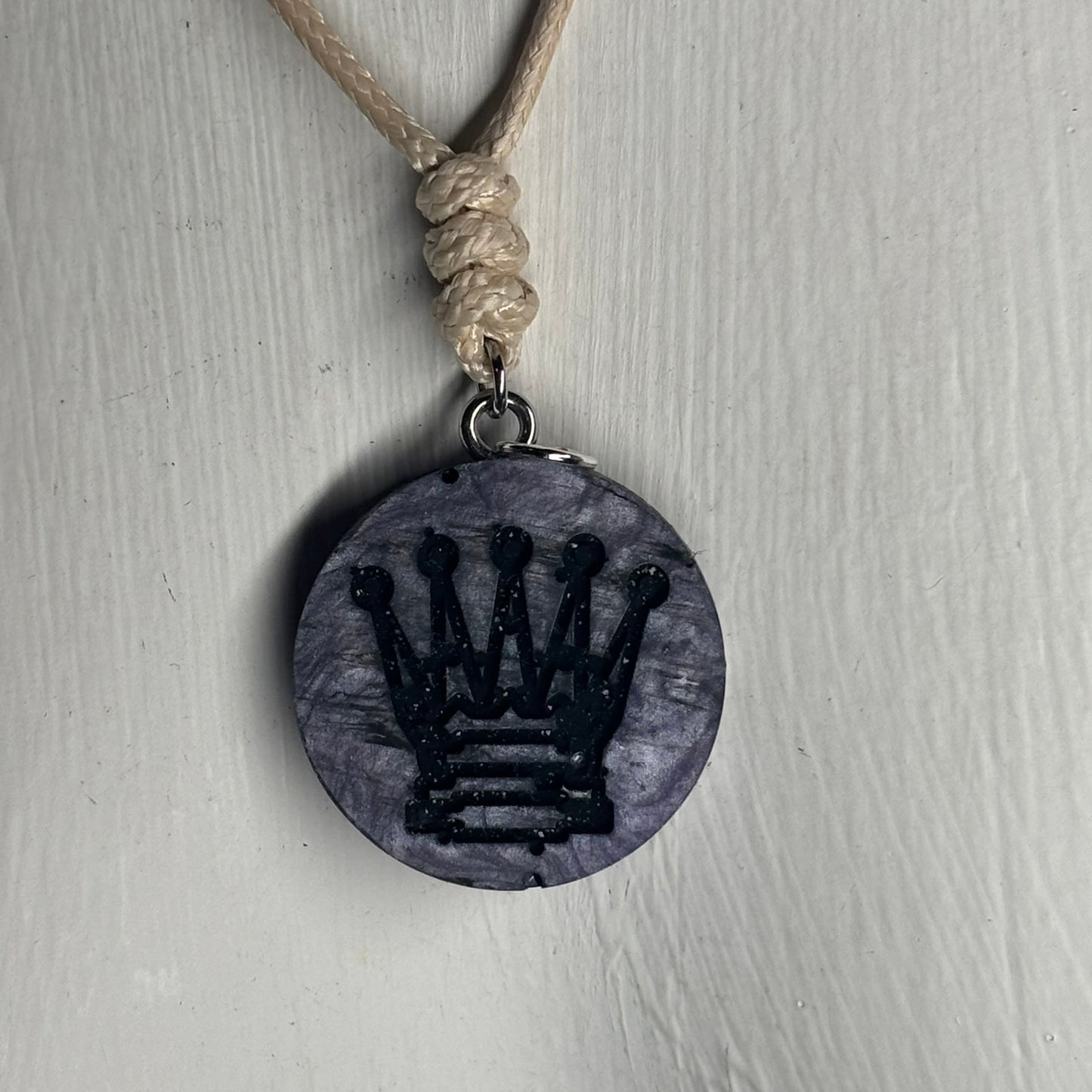 Cream Dark Purple Queen - Handmade Resin Chess Necklace