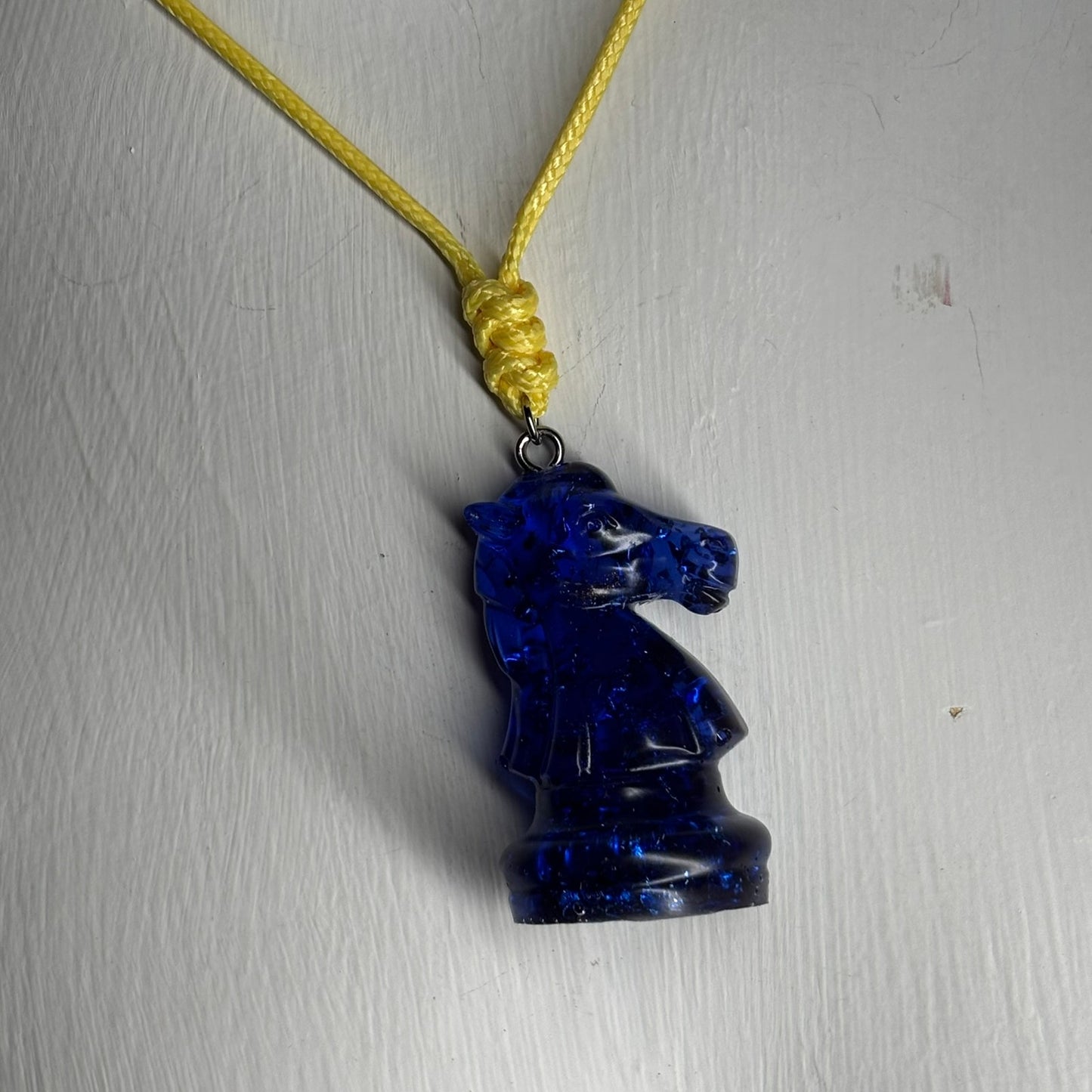 Navy Blue Knight - Handmade Resin Chess Necklace