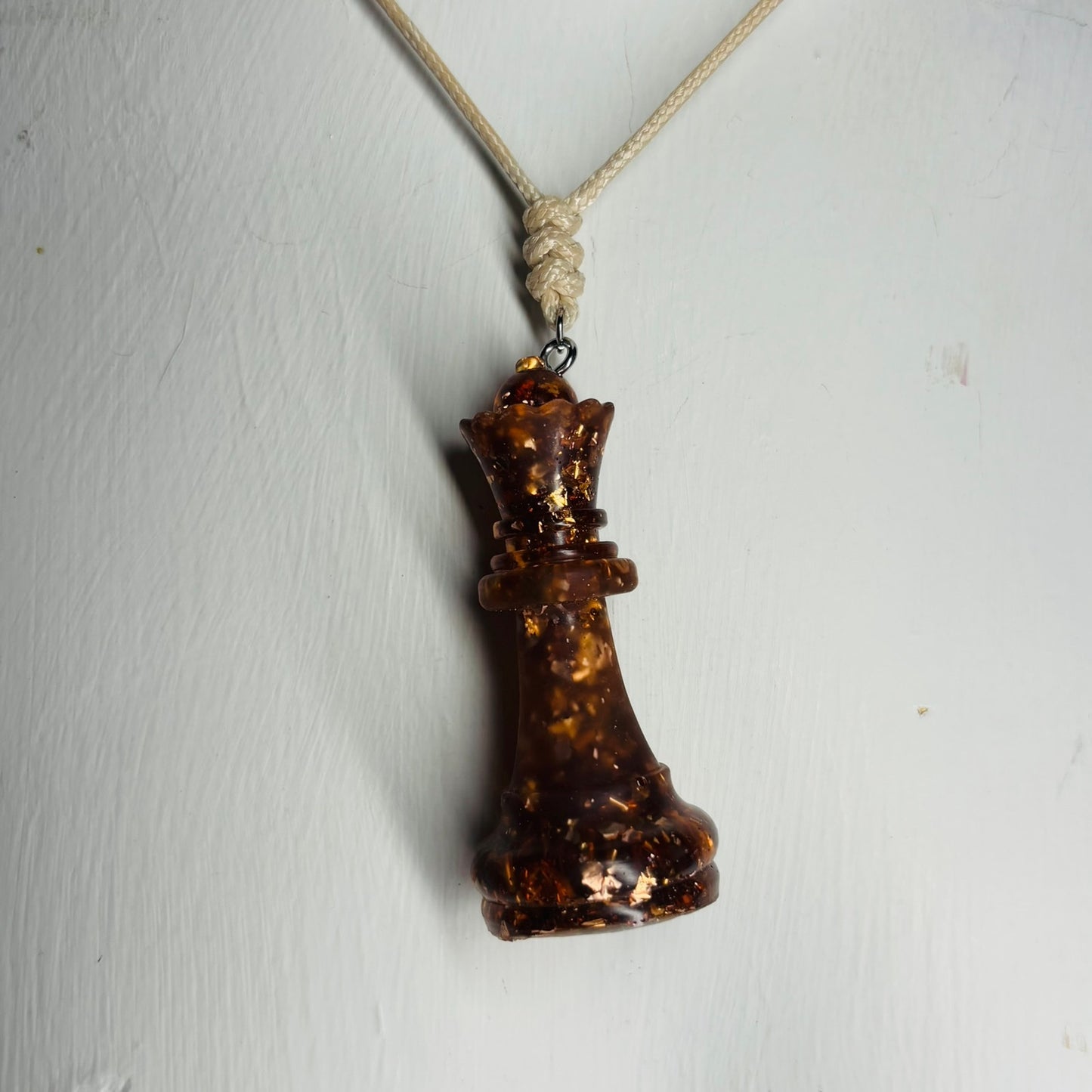 Dark Amber Queen - Handmade Resin Chess Necklace
