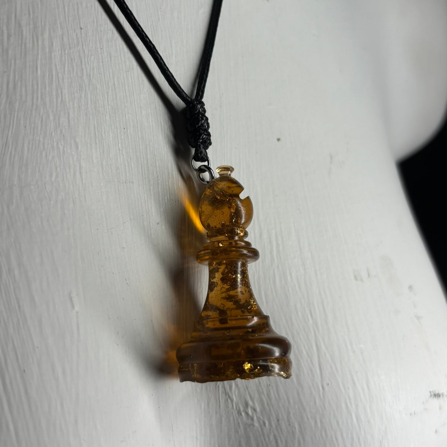 Amber Bishop - Handmade Resin Chess Necklace