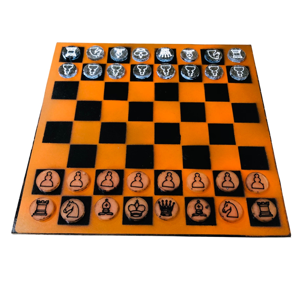 Orange & Black - Painted Chess Set