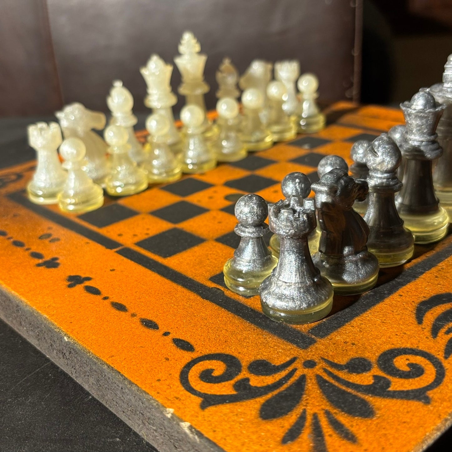 Orange & Black - Painted Chess Set
