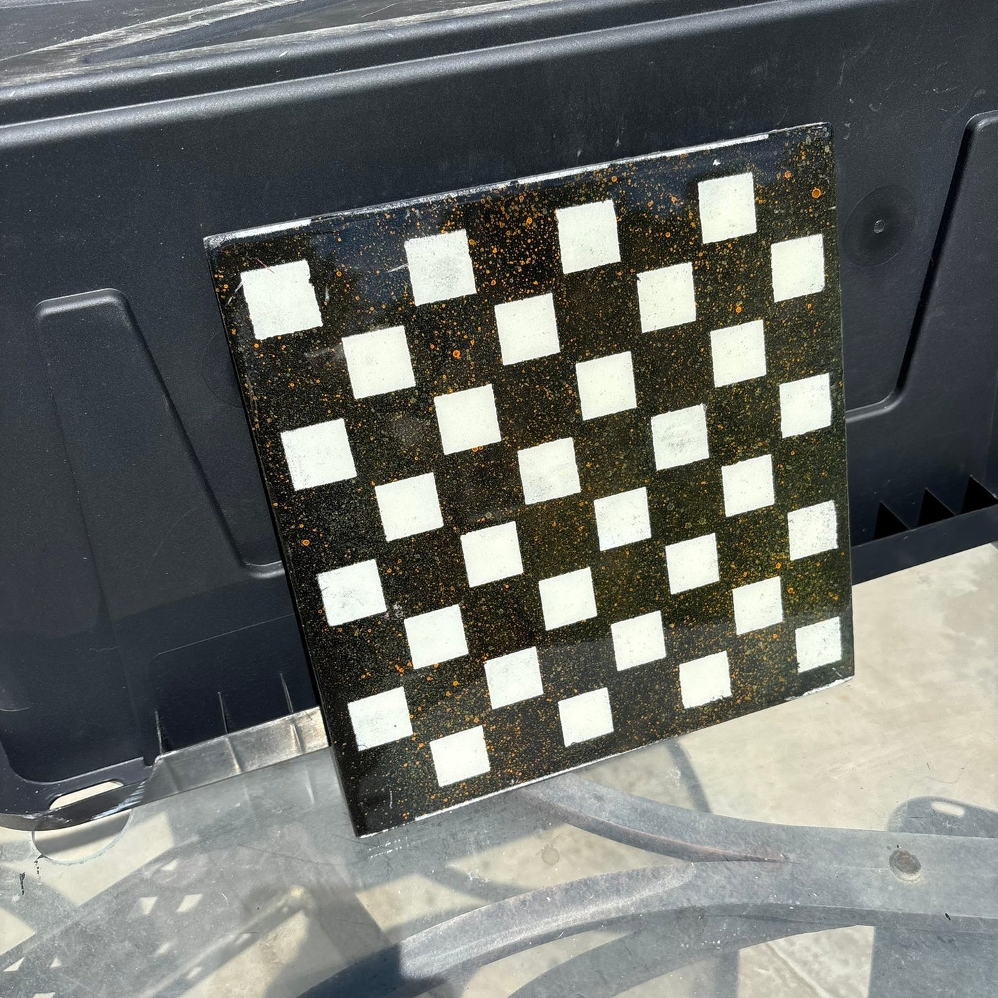Black Orange Speckled - Resin Coated Chess Board