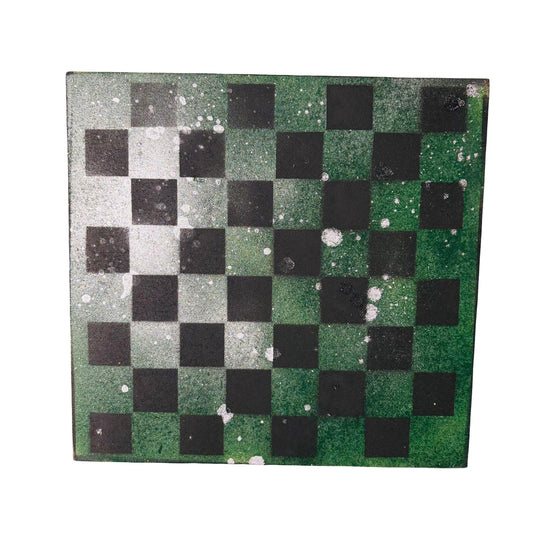 Splattered Chrome Green - Painted Chess Board