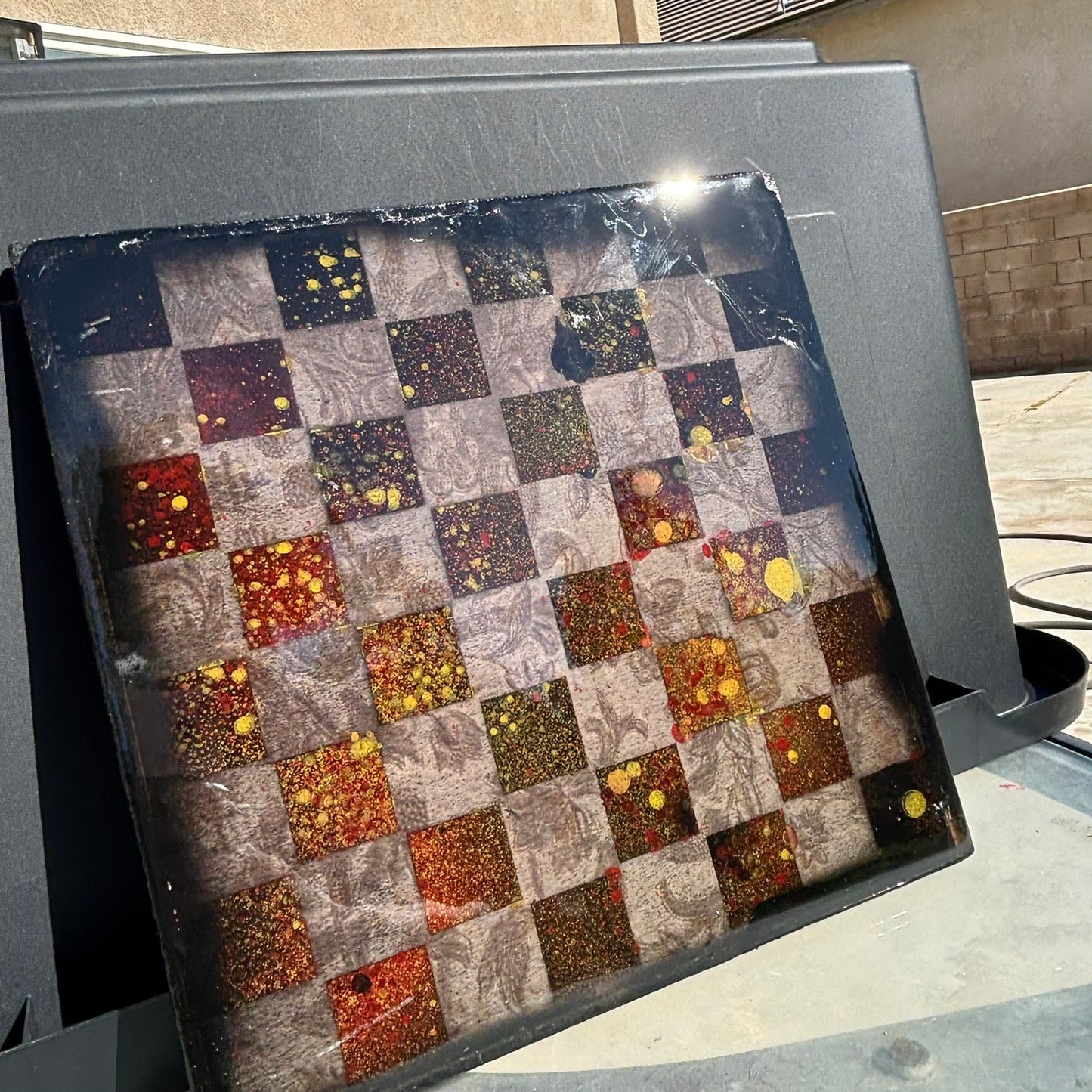 Vintage Burnt Lava - Resin Coated Chess Board