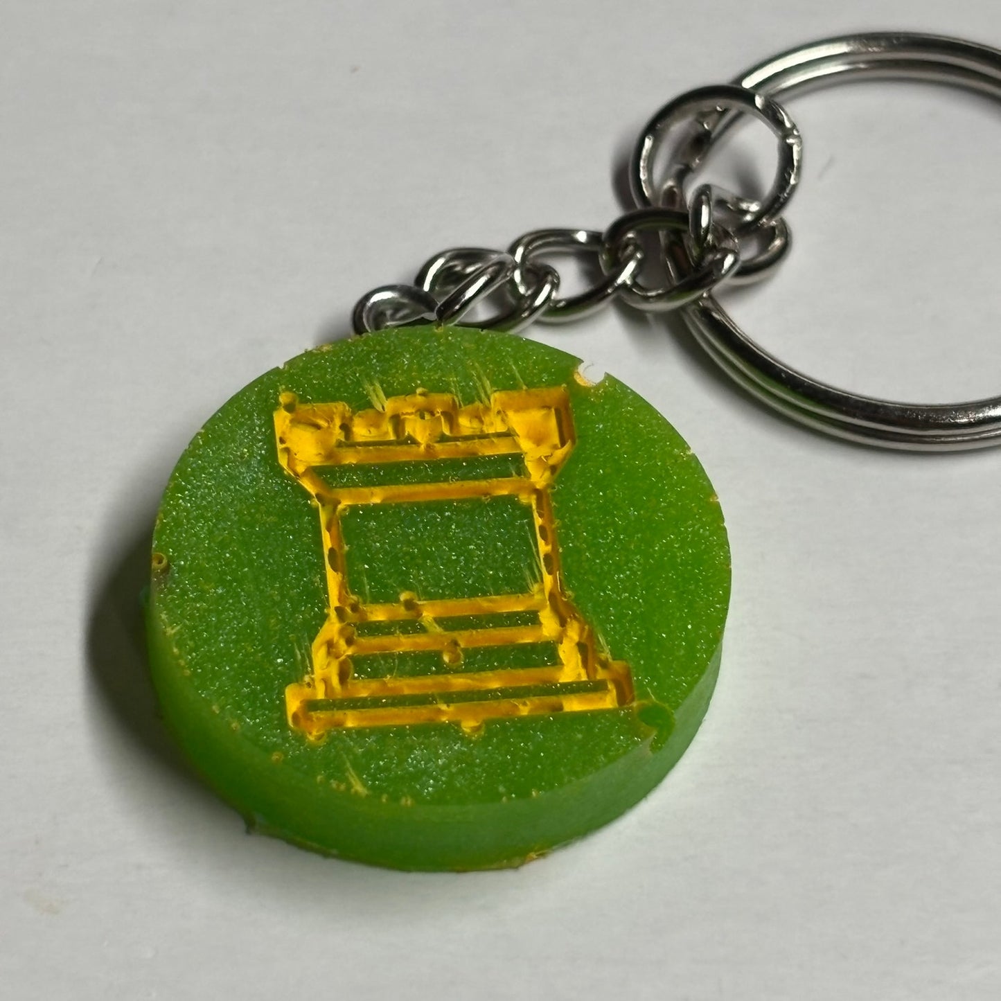 Green Yellow Rook - Handmade Resin Keychain - Flat Edition