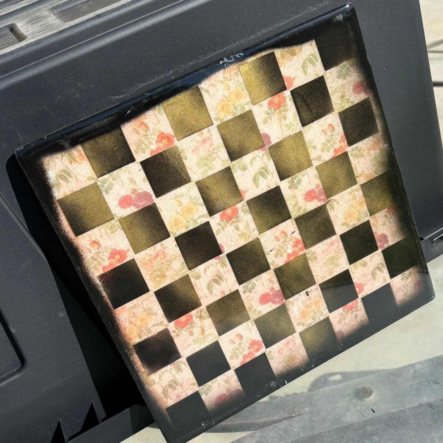 Vintage Flowers  - Resin Coated Chess Board