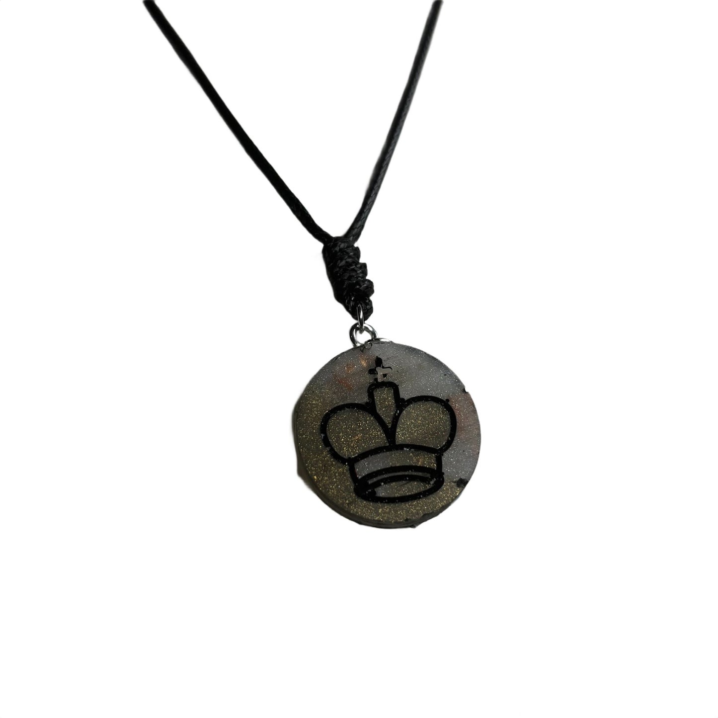 Dark Silver King - Handmade Resin Chess Necklace