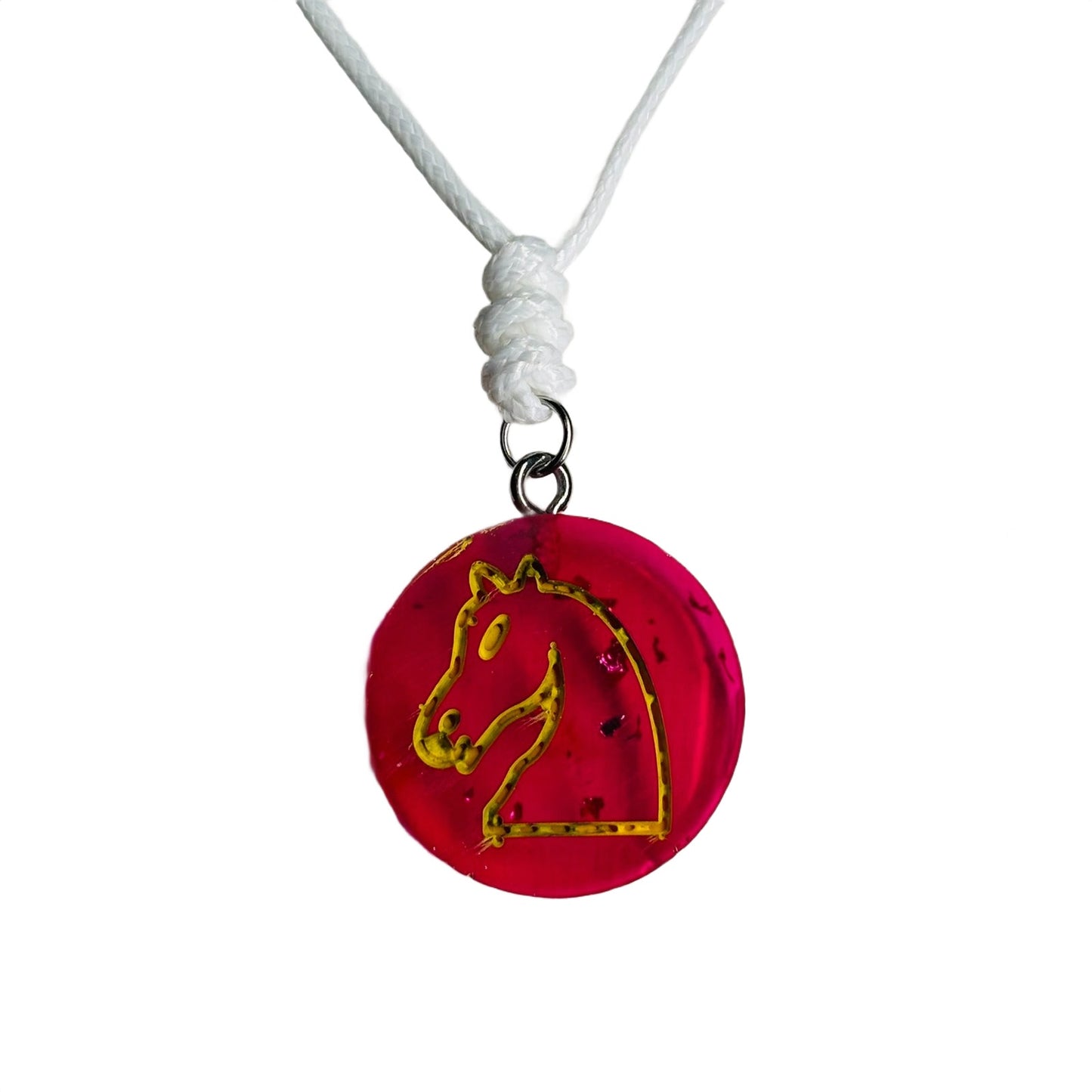 Cherry Red Knight - Handmade Resin Chess Necklace