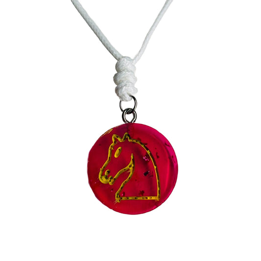 Cherry Red Knight - Handmade Resin Chess Necklace