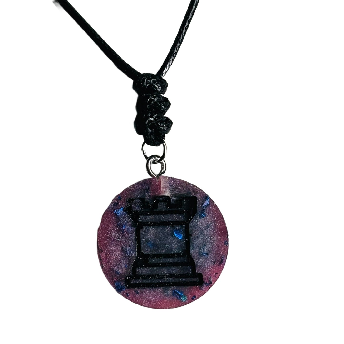 Purple/Blue Rook - Handmade Resin Chess Necklace