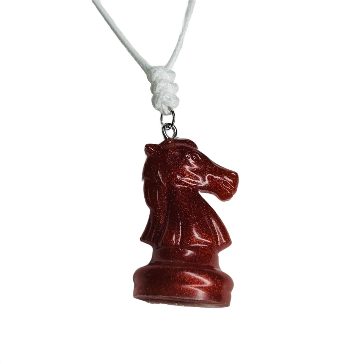 Opal Fire Red Knight - Handmade Resin Chess Necklace