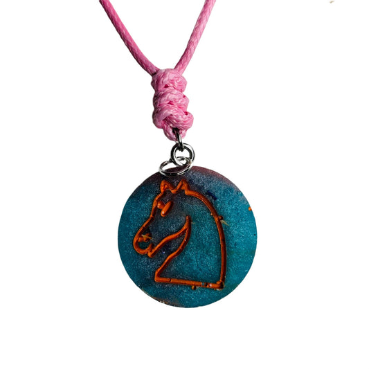 Blue Knight - Handmade Resin Chess Necklace