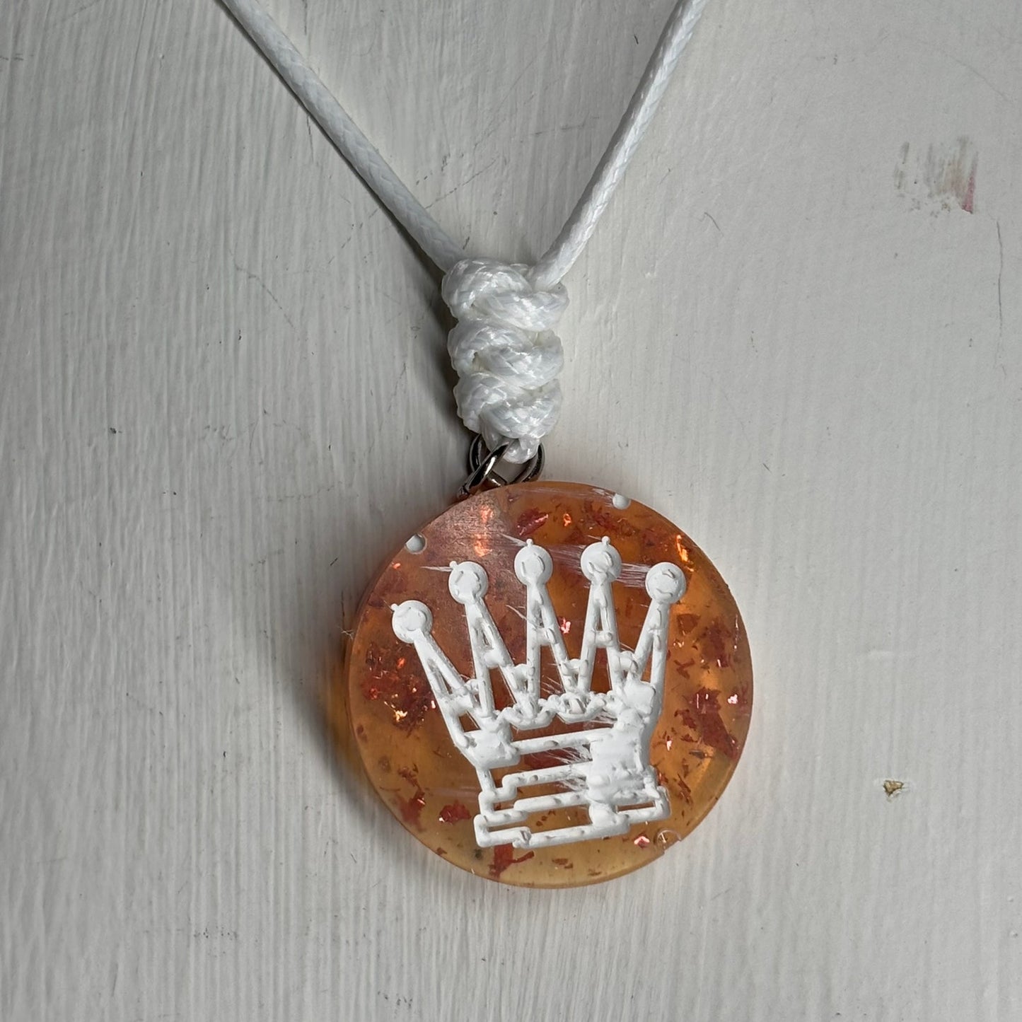 Orange Fire Queen - Handmade Resin Chess Necklace - Flat Edition