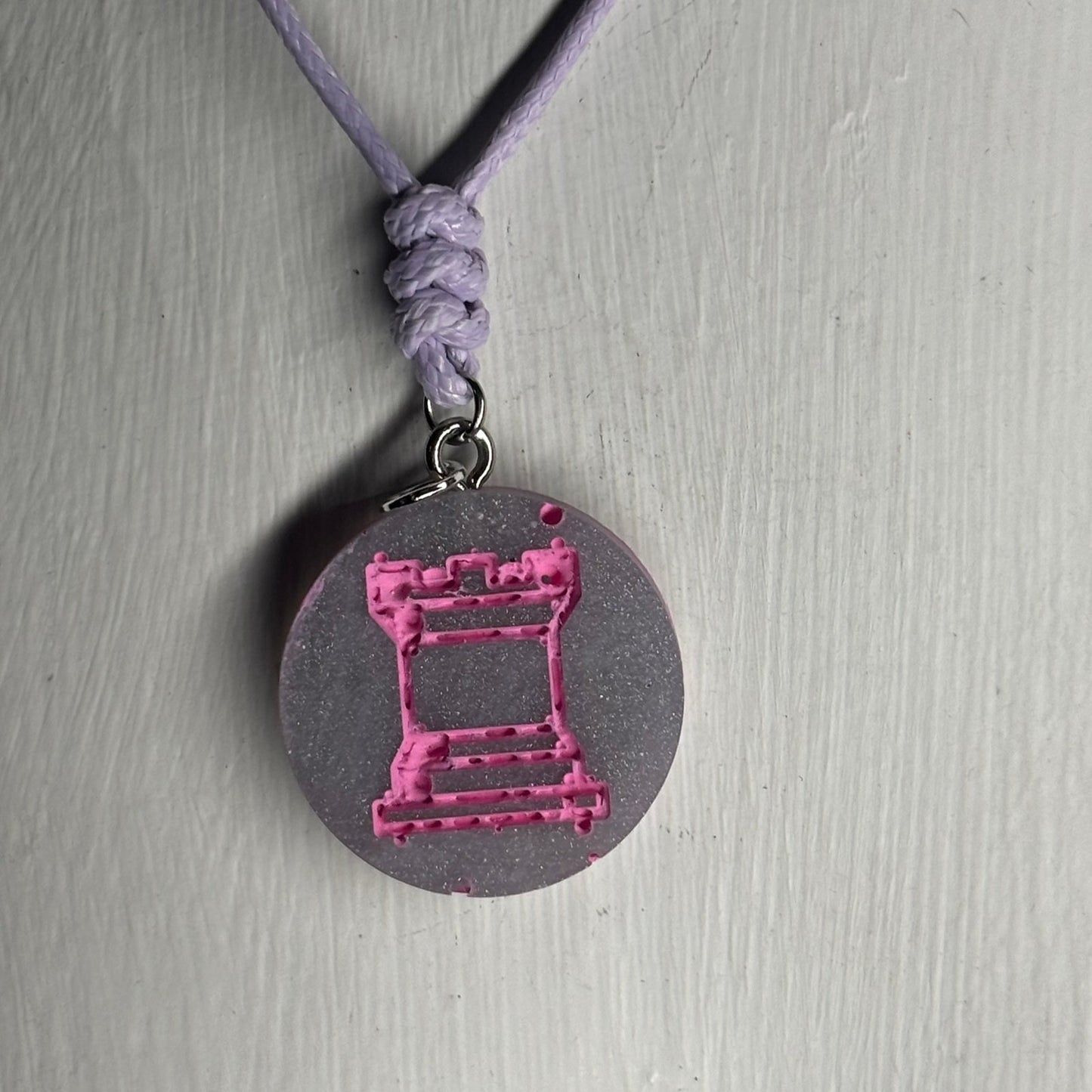 Purple & Pink Rook - Handmade Resin Chess Necklace