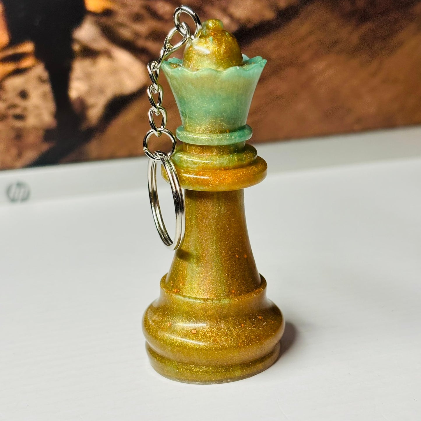 Green/Brown Mush Queen - Handmade Resin Keychain - Large Edition