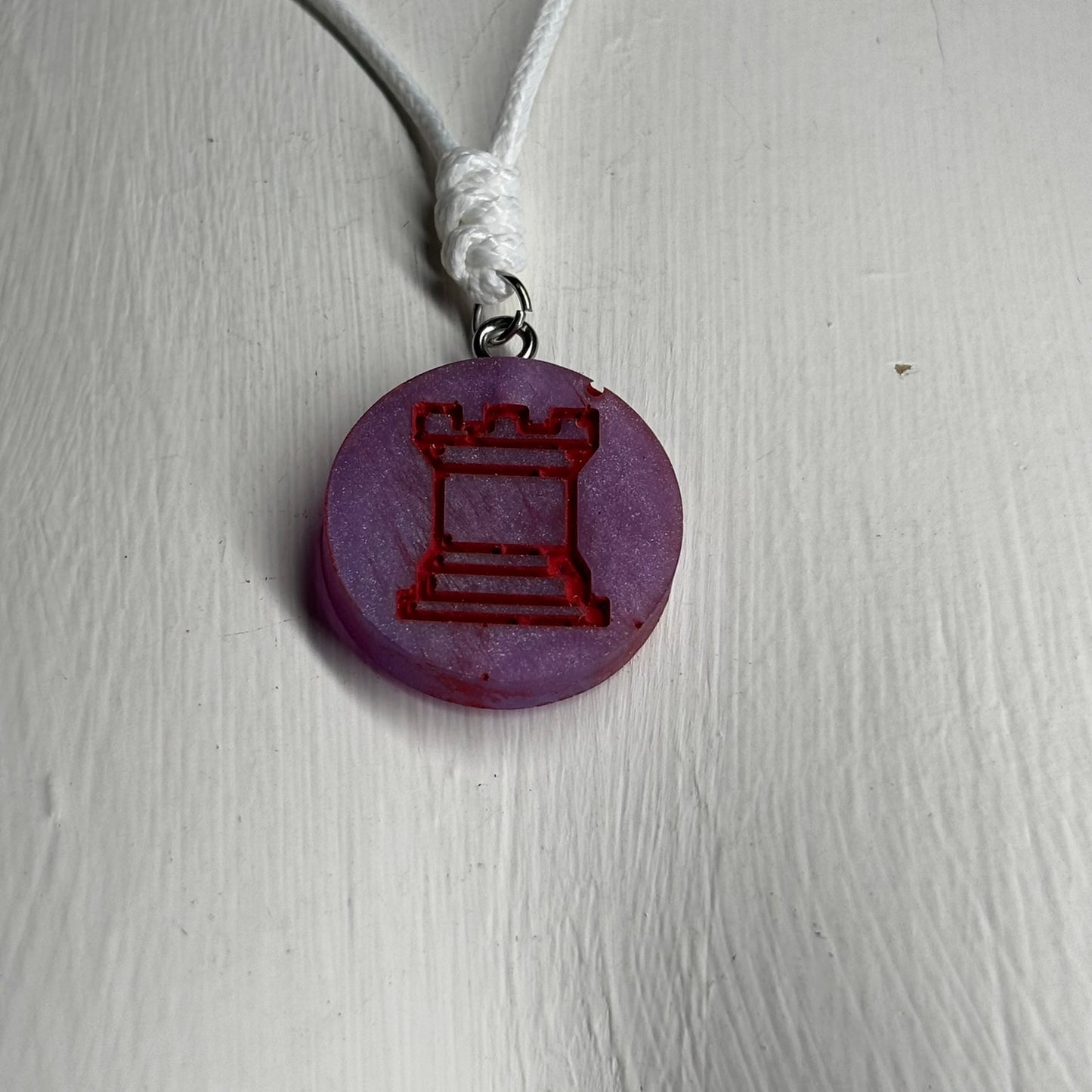 Purple Red Rook - Handmade Resin Chess Necklace
