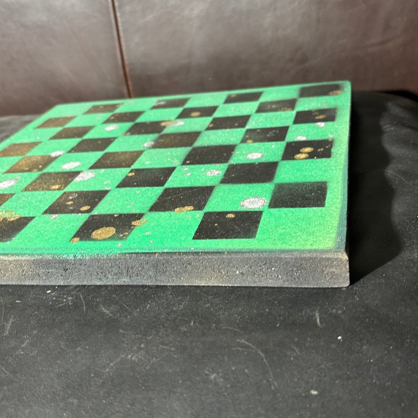 Green Gold Splatter - Painted Chess Board