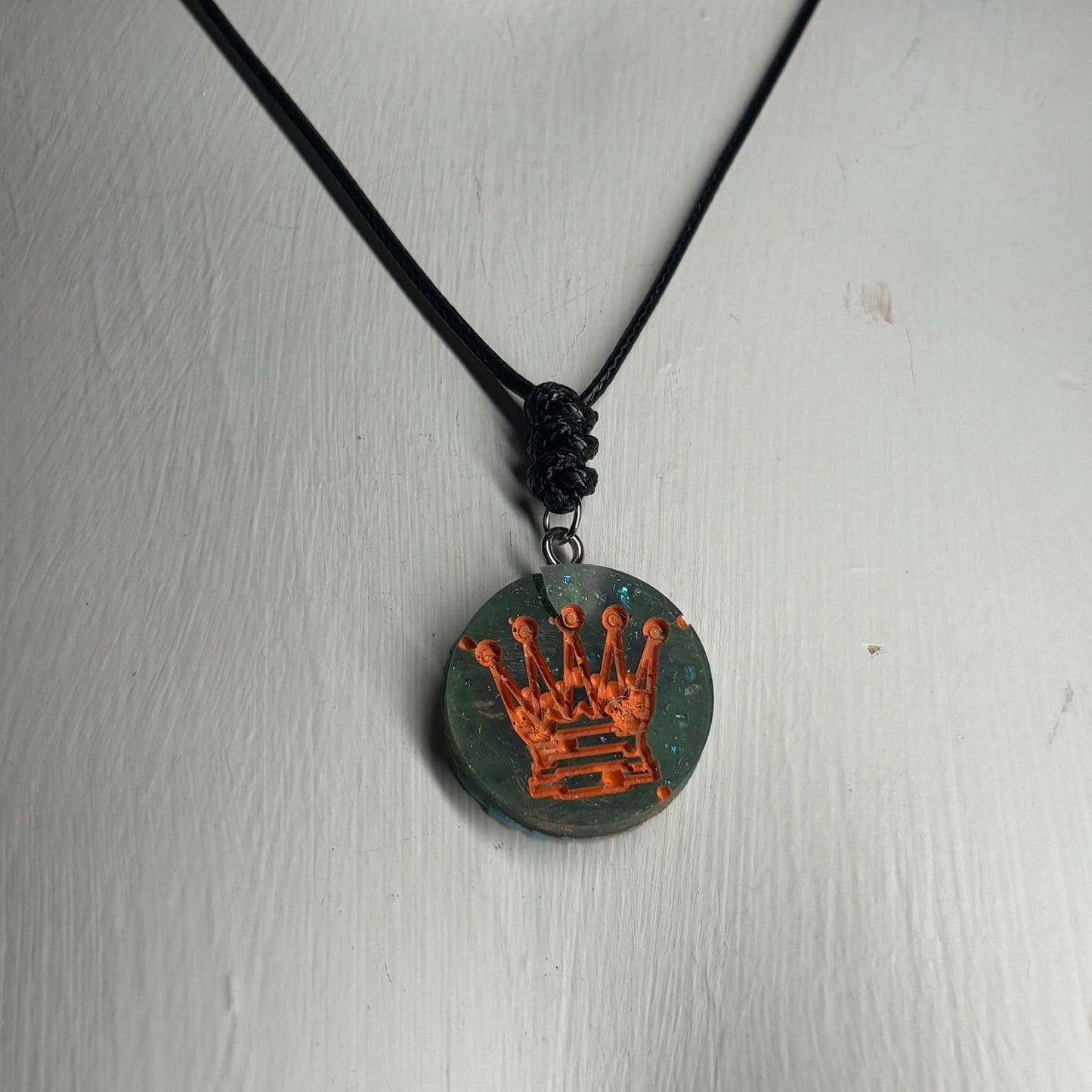 Green Crystal Orange Queen - Handmade Resin Chess Necklace