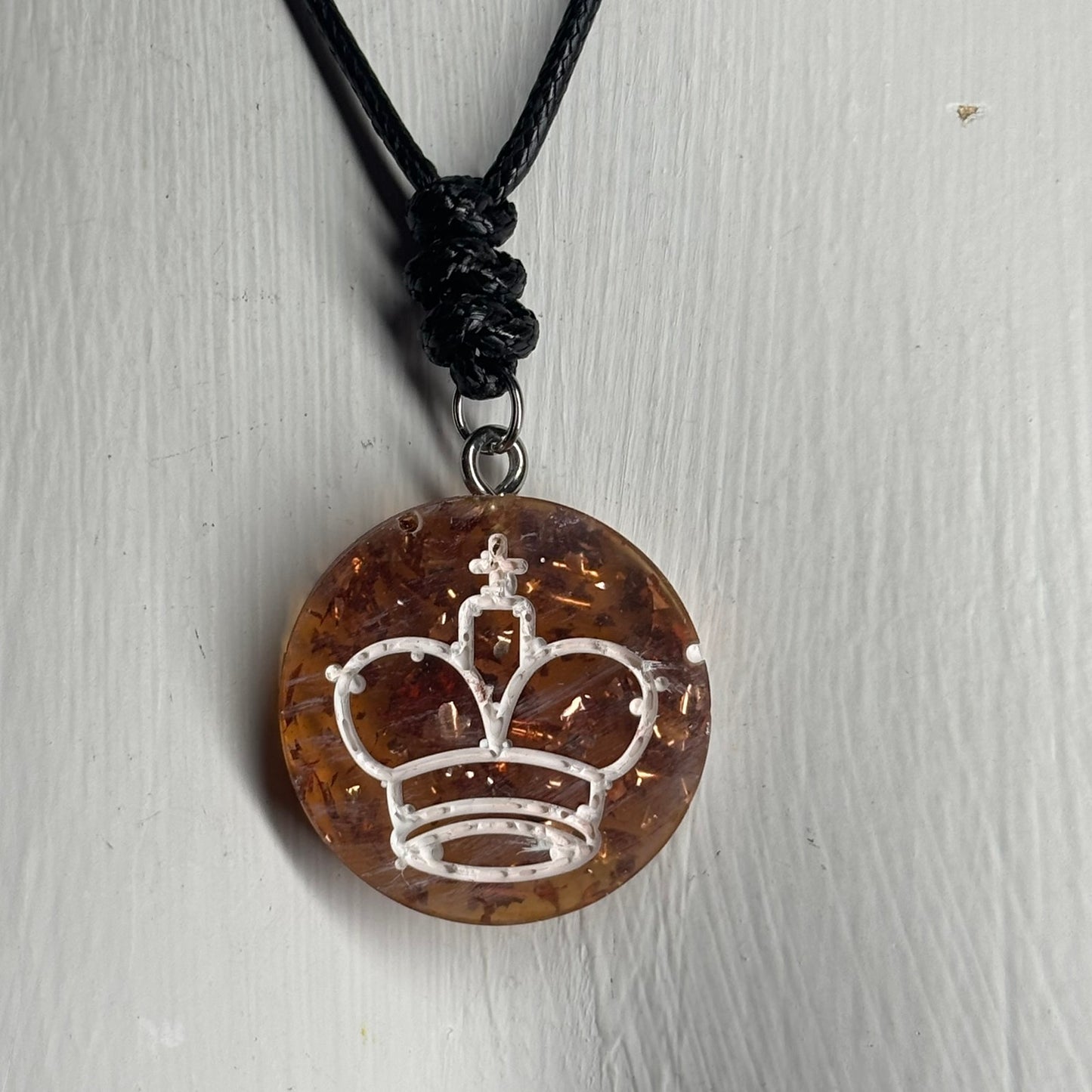 Sparkle Amber King - Handmade Resin Chess Necklace