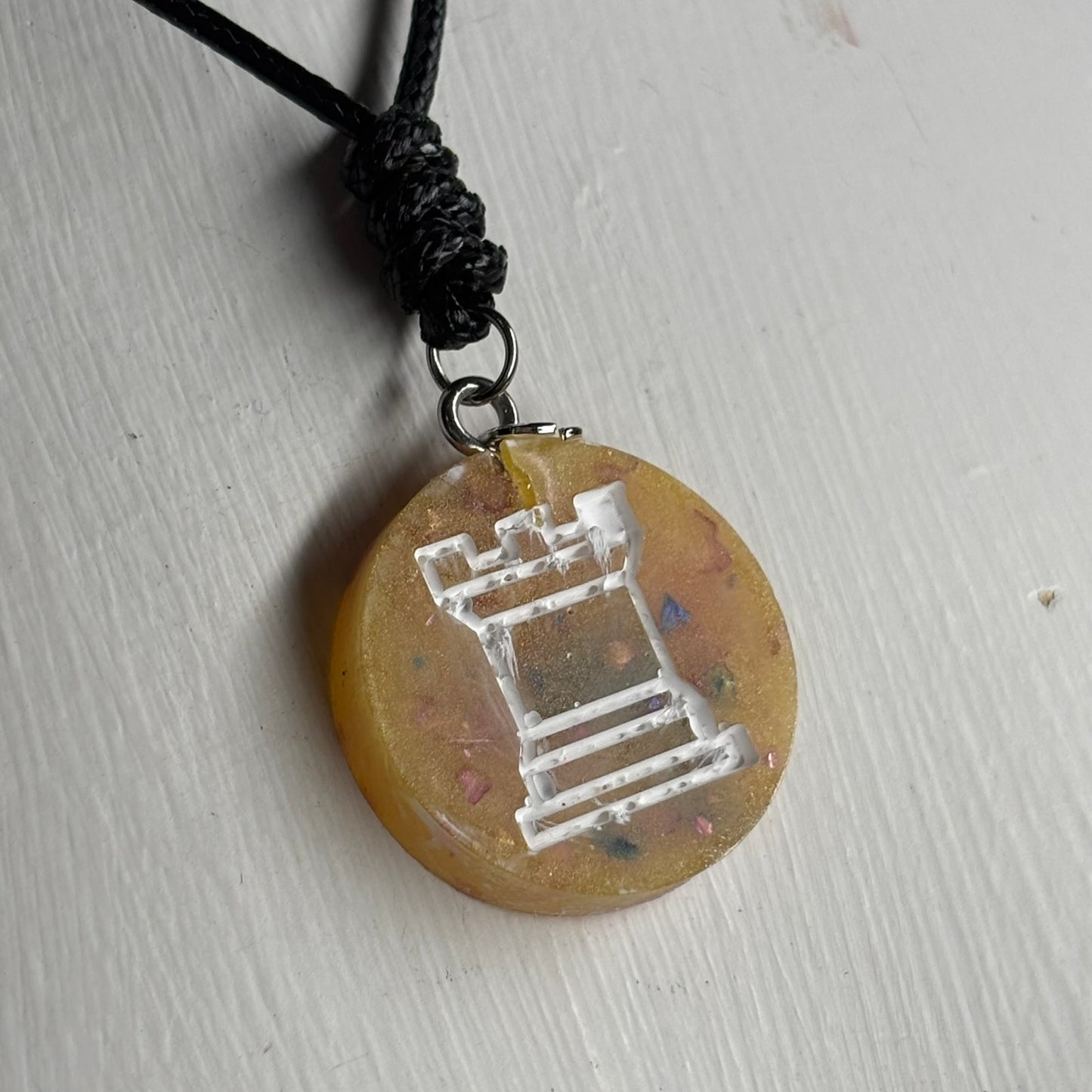 Yellow Crystal Rook - Handmade Resin Chess Necklace