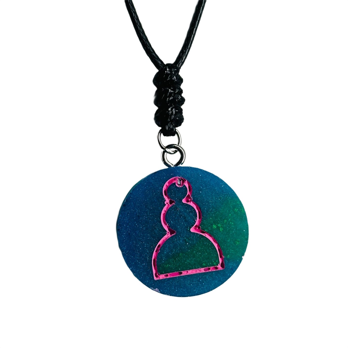 Blue & Pink Pawn - Handmade Resin Chess Necklace