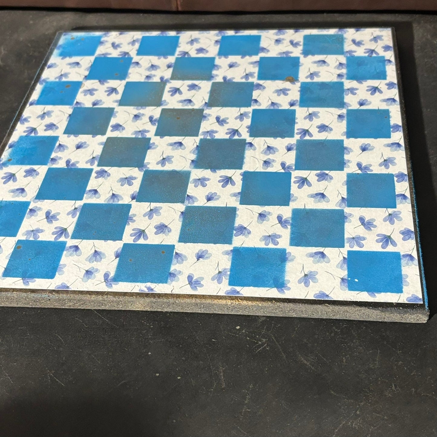 Blue Flowers - Scrapbook Chess Board