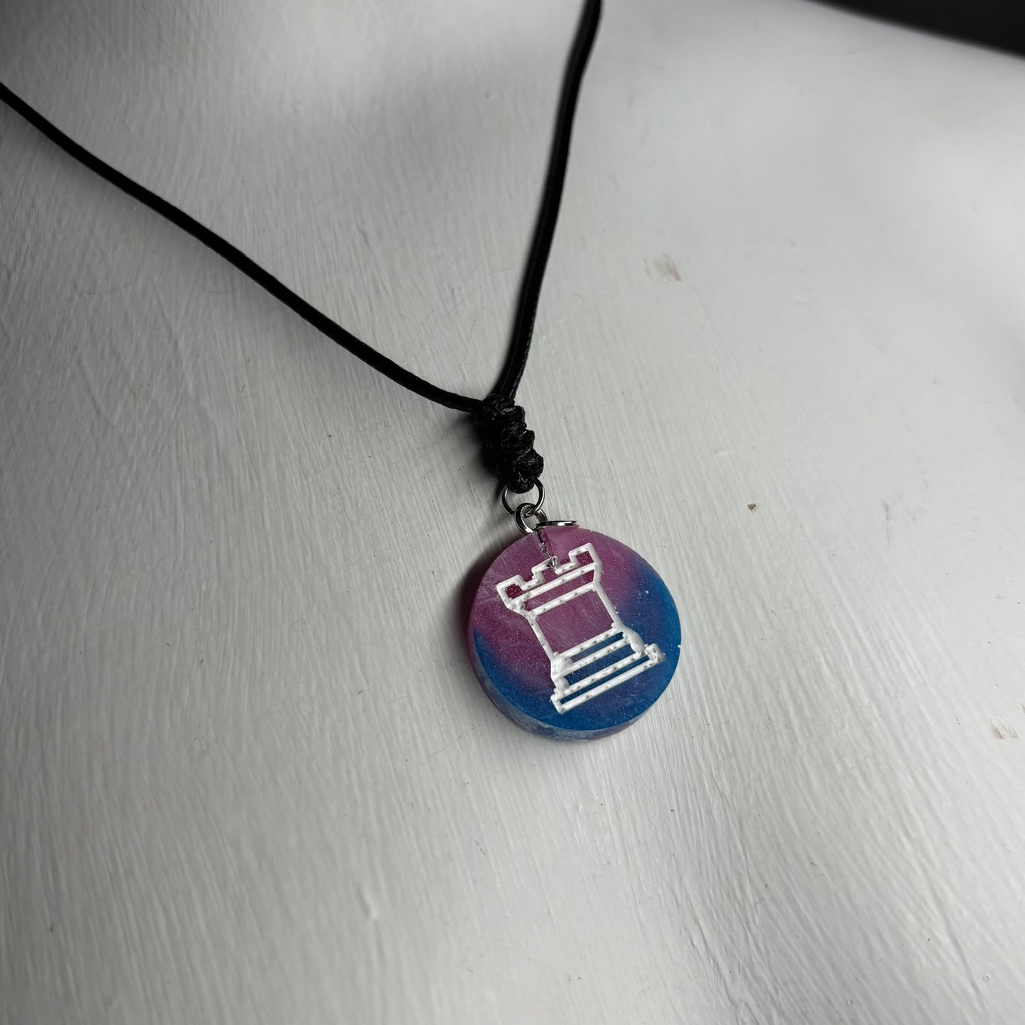 Blue & Pink Mixed Rook - Handmade Resin Chess Necklace