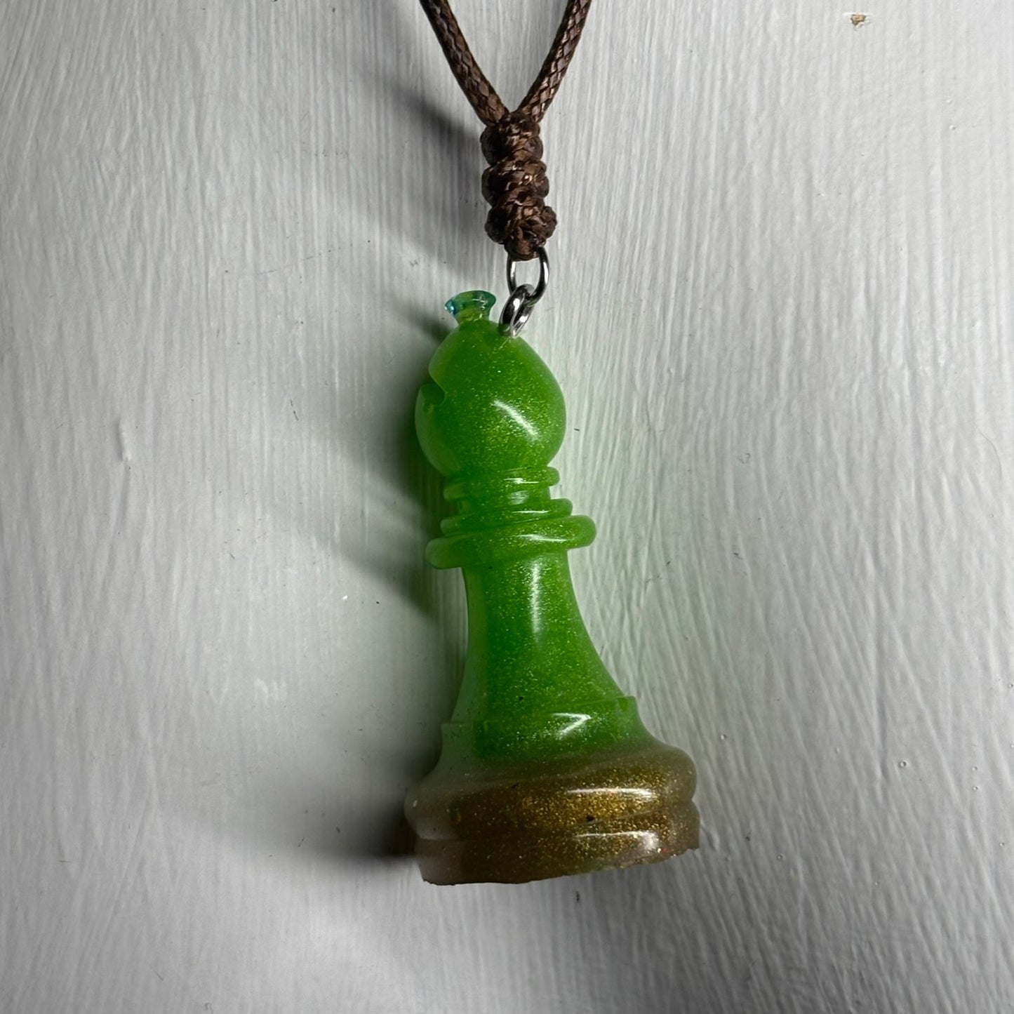 Green Bishop - Handmade Resin Chess Necklace