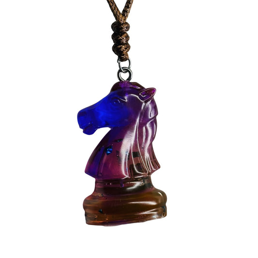 Purple Translucent Knight - Handmade Resin Chess Necklace