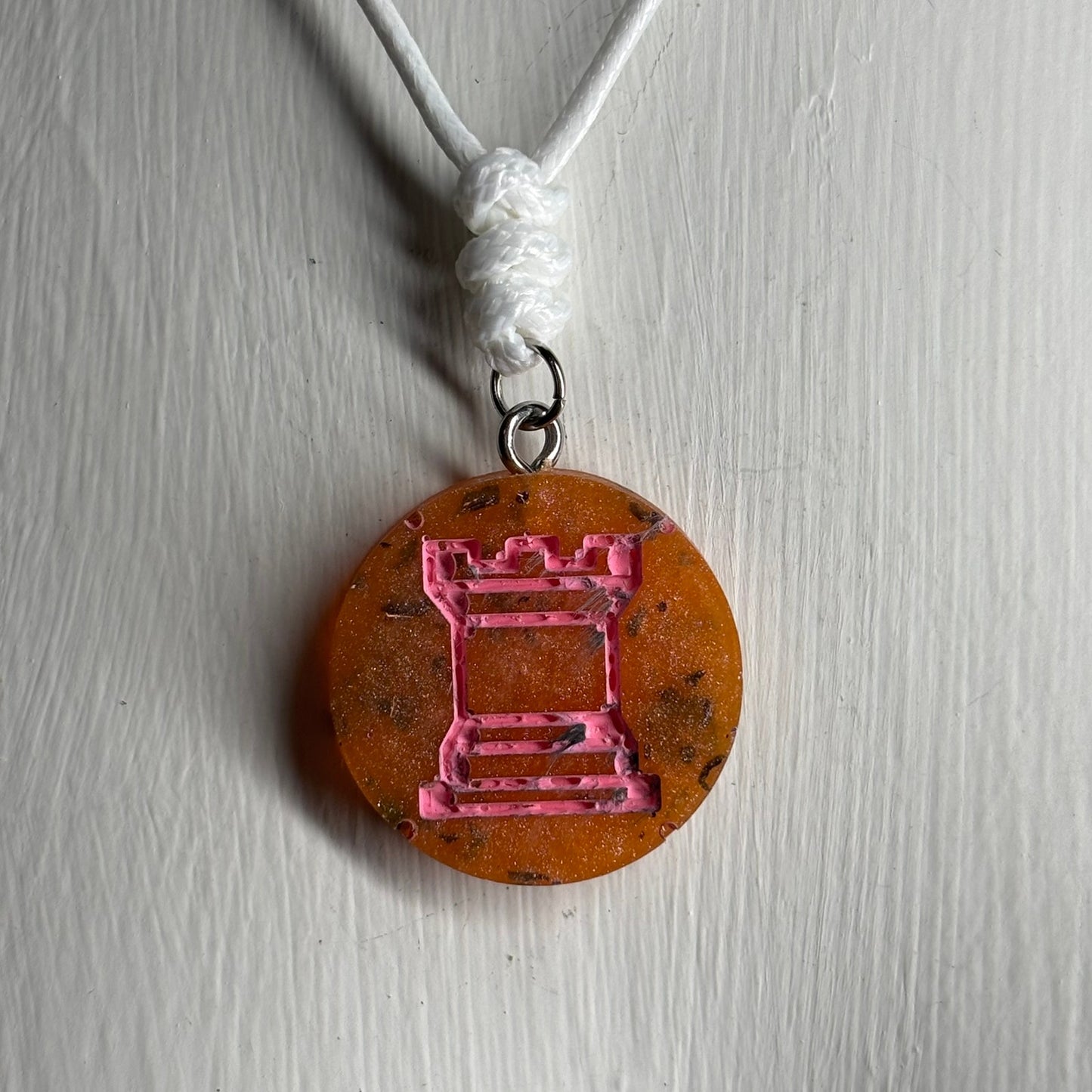 Lava Pink Rook - Handmade Resin Chess Necklace