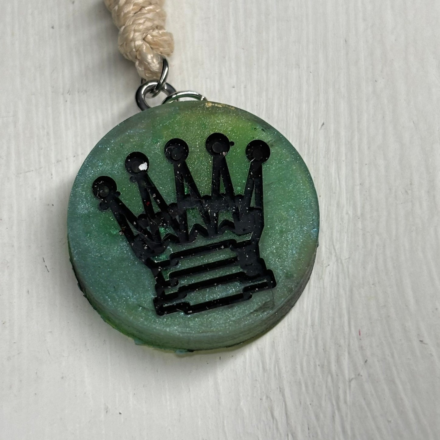 Cream Green Queen - Handmade Resin Chess Necklace