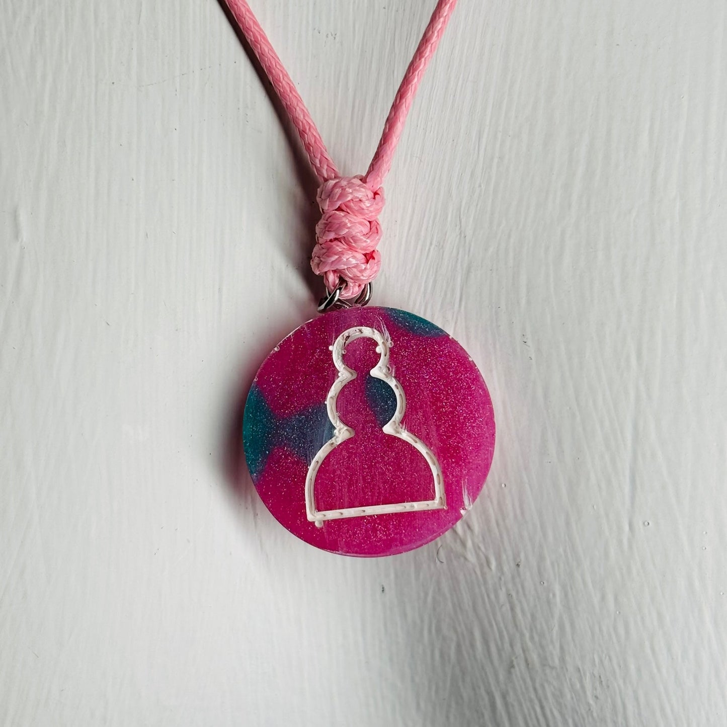 Vibrant Pink Pawn - Handmade Resin Chess Necklace