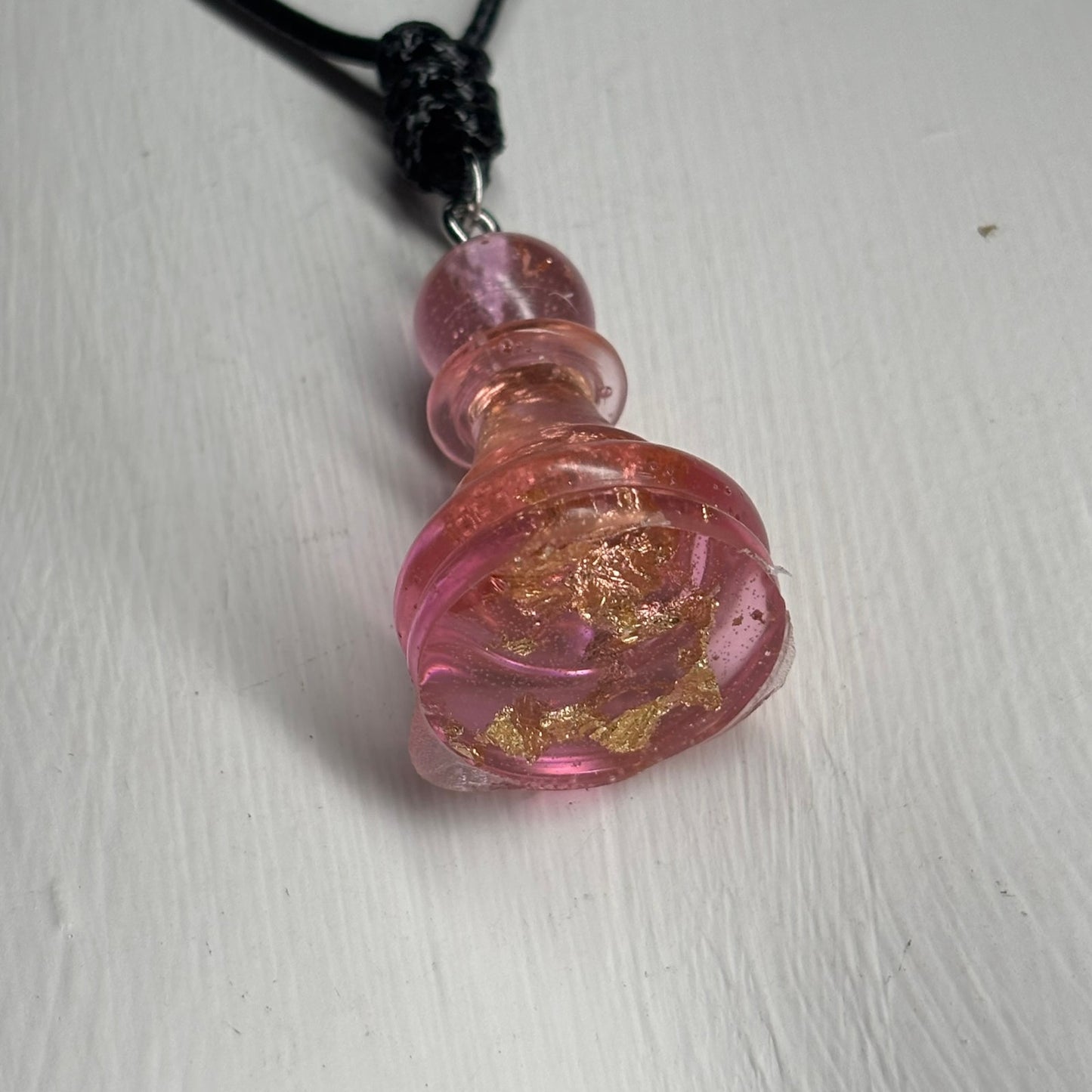 Pink Crystal Pawn - Handmade Resin Chess Necklace