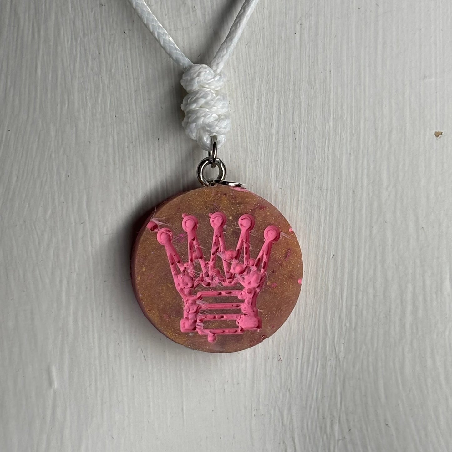 Pink Print Queen - Handmade Resin Chess Necklace